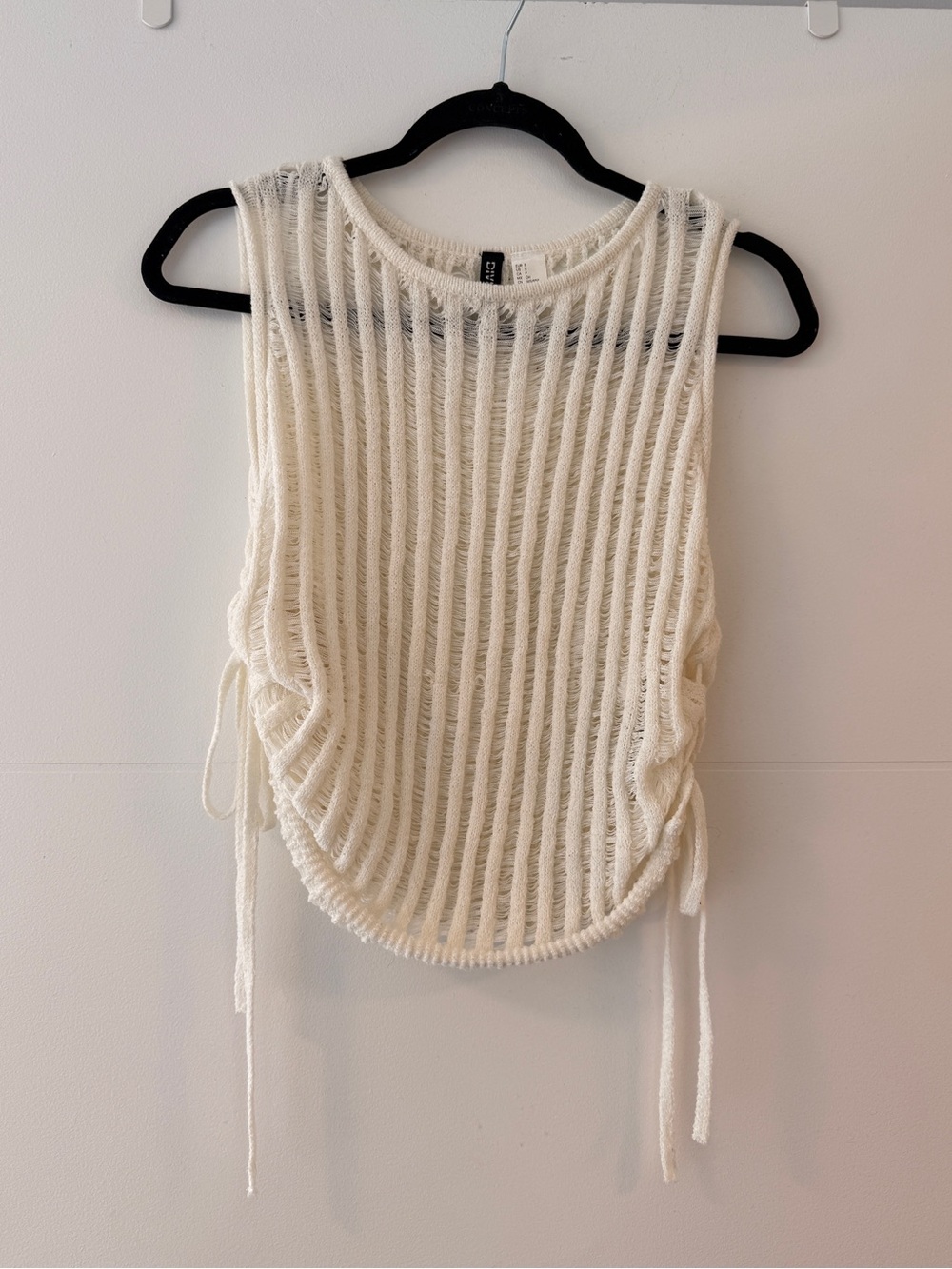 H&M Divided Cream Open Knit Ruched Side Tie Tank Top Size S